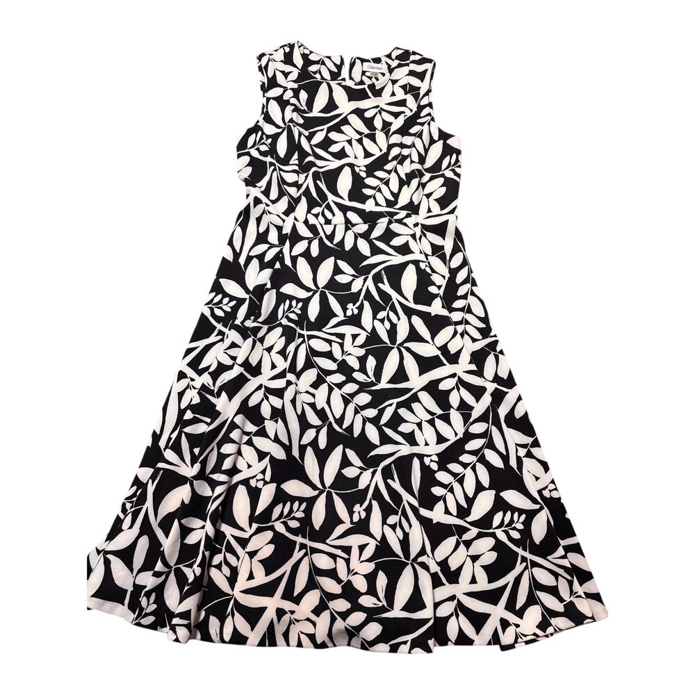 Calvin Klein Womens 12 Black & White Leaf Heavyweight Fit & Flare Formal Dress